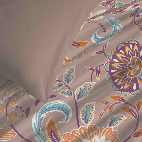 Pack Complet Housse de couette Imprimé 220 x 240 cm - Drap housse 140 x 190 cm - 100% coton / 57 fils/cm² - BERGAME NUDE
