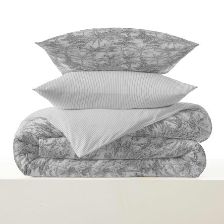 Pack Complet Housse de couette Imprimé 220 x 240 cm - Drap housse 160 x 200 cm - 100% coton / 57 fils/cm²- ADAMA PERLE