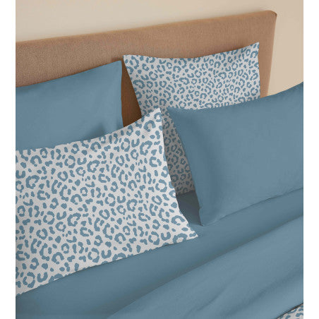 Pack Complet Housse de couette Imprimé 220 x 240 cm - Drap housse 160 x 200 cm - 100% coton / 57 fils/cm² - DIANA BLEU