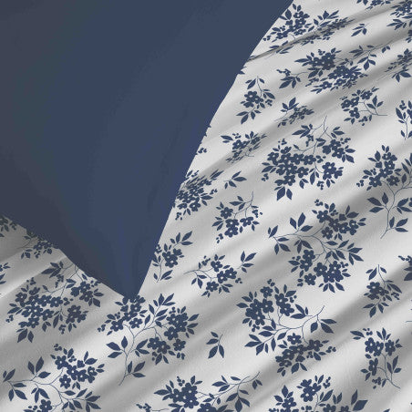 Pack Complet Housse de couette Imprimé 220 x 240 cm - Drap housse 160 x 200 cm - 100% coton / 57 fils/cm²- ELOISE BLEU