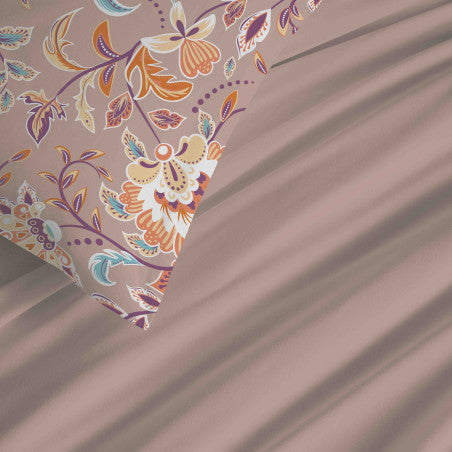 Pack Complet Housse de couette Imprimé 240 x 260 cm - Drap housse 180 x 200 cm King Size - 100% coton / 57 fils/cm²- BERGAME NUDE