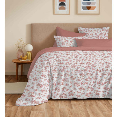Pack Complet Housse de couette Imprimé 240 x 260 cm - Drap housse 180 x 200 cm King Size - 100% coton / 57 fils/cm²- ELOISE ABRICOT