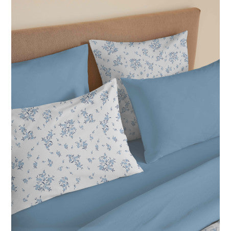 Pack Complet Housse de couette Imprimé 240 x 260 cm - Drap housse 180 x 200 cm King Size - 100% coton / 57 fils/cm² - LOUISE BLEU