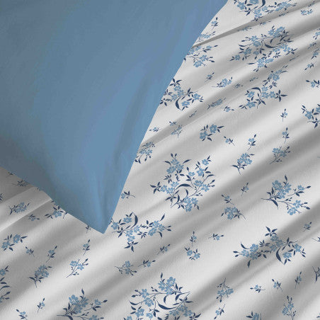 Pack Complet Housse de couette Imprimé 240 x 260 cm - Drap housse 180 x 200 cm King Size - 100% coton / 57 fils/cm² - LOUISE BLEU