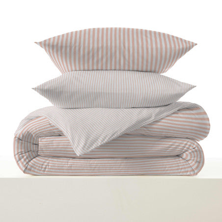 Pack Complet Housse de couette Imprimé 240 x 260 cm - Drap housse 180 x 200 cm King Size - 100% coton / 57 fils/cm²- PALERME BLUSH