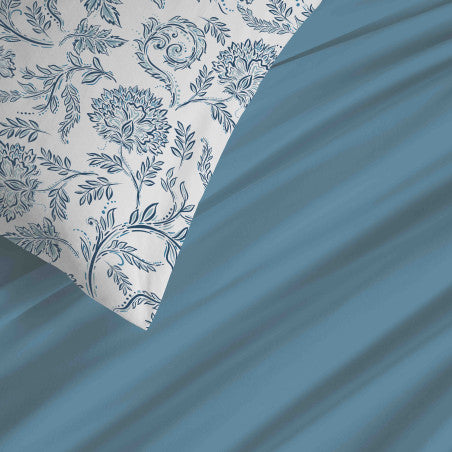 Pack Complet Housse de couette Imprimé 240 x 260 cm - Drap housse 180 x 200 cm King Size - 100% coton / 57 fils/cm²- SALMA BLEU