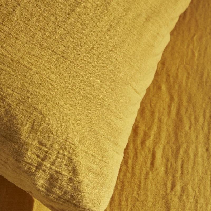 Pack 3 pièces Housse de couette 260 x 240 cm + 2 Taies d'oreiller 65 x 65 cm Gaze de Coton Ocre