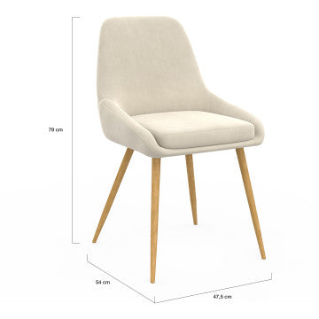 Chaises Olivia velours crème pieds métal effet bois - lot de 6