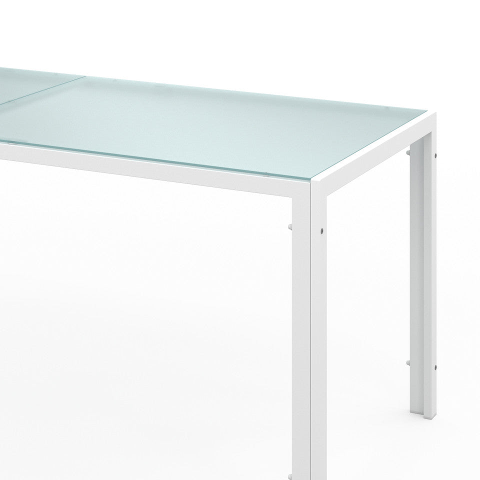Ensemble de jardin Minorca 8 places en textilène et verre trempé blanc et beige