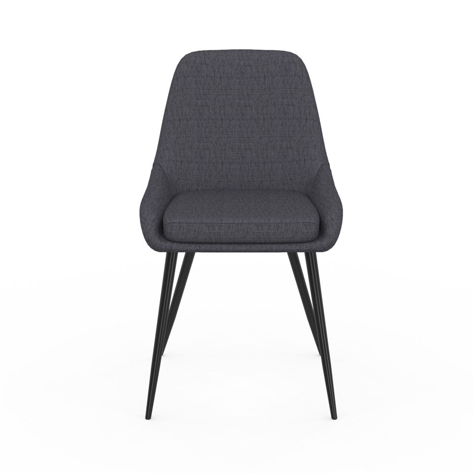 Chaises Ornella assise tissu gris foncé et pieds métal noirs - lot de 2