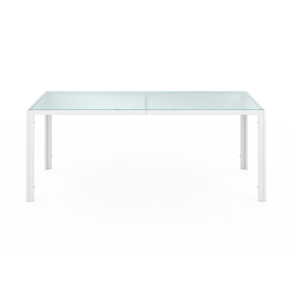 Ensemble de jardin Minorca 8 places en textilène et verre trempé blanc et beige