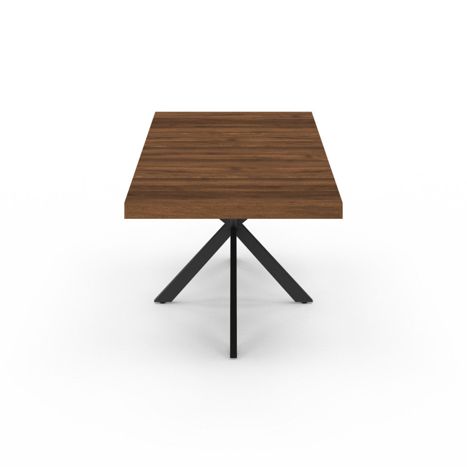 Table repas extensible Spider 160-200cm plateau bois effet noyer avec rangement et pieds croisés noirs