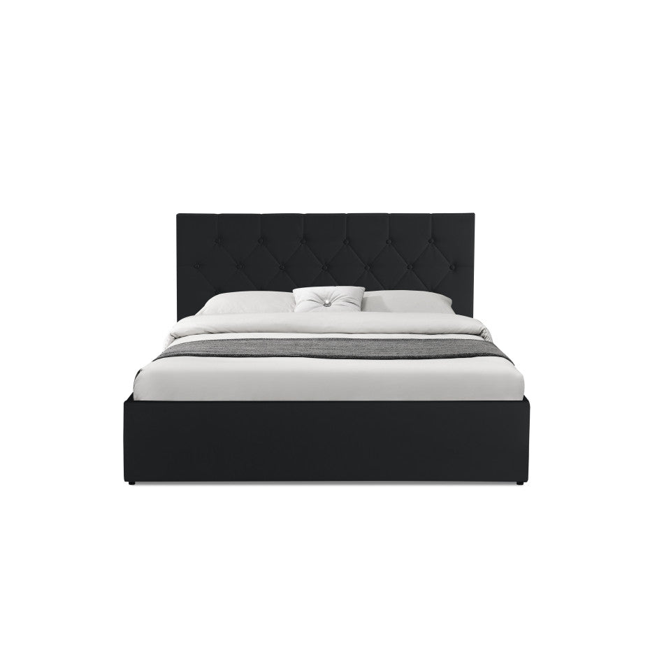 Lit coffre Hanna en PVC noir avec sommier et tête de lit 160x200cm