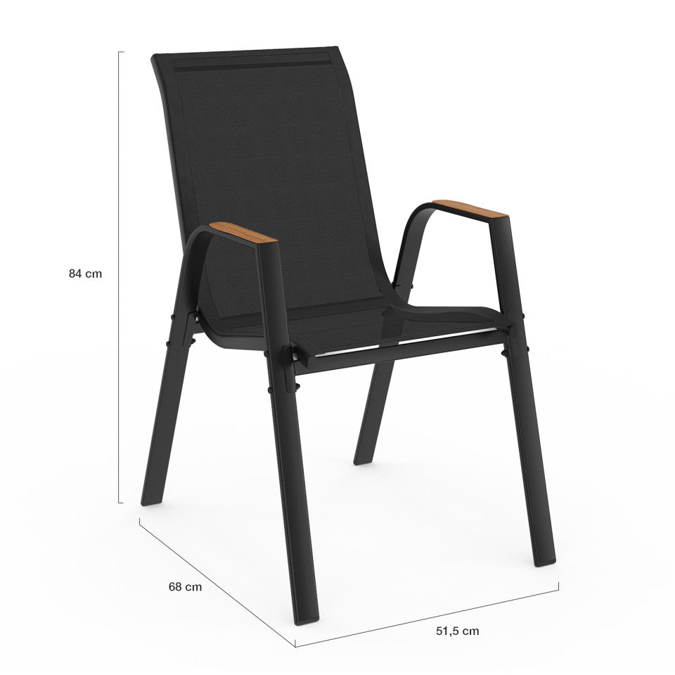 Ensemble repas extensible Timbia 12 places noir et verre trempé effet bois