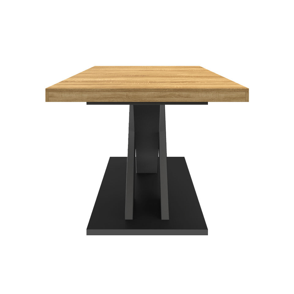Table repas extensible Alexia 160-200cm plateau bois et pieds central noir