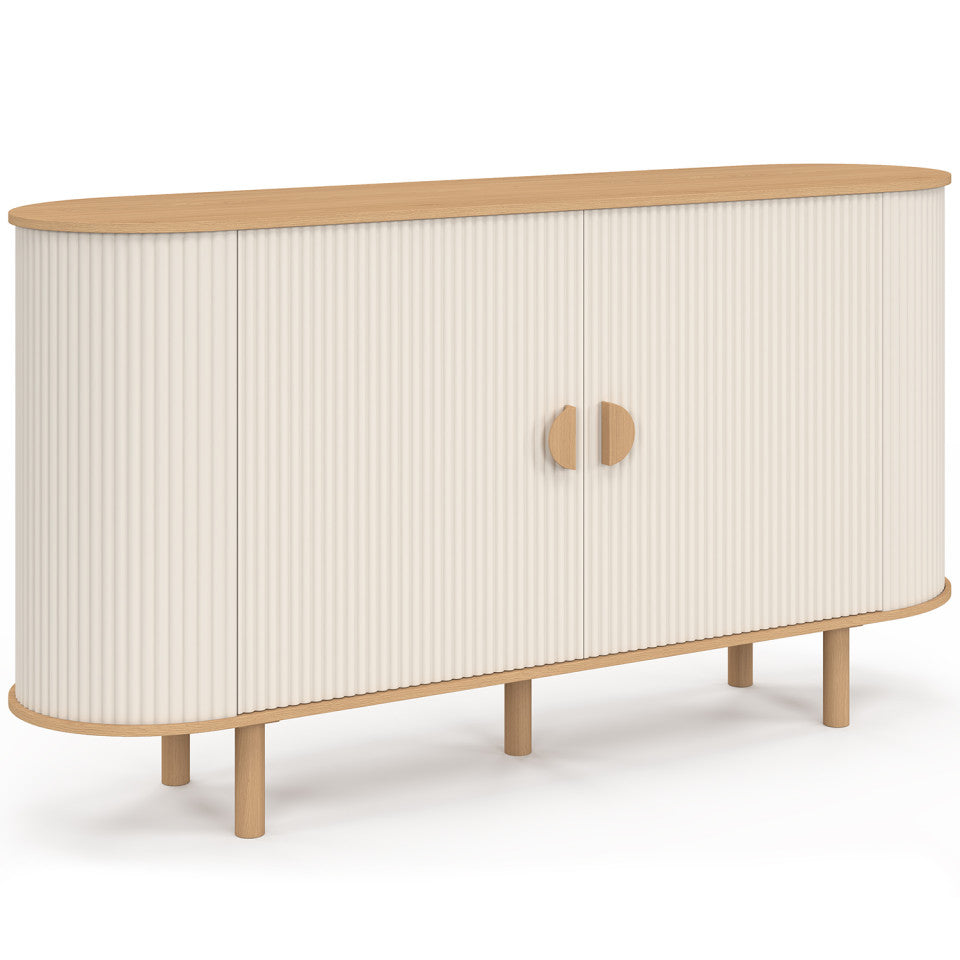 Buffet Kara 2 portes beige effet cannelé 140cm