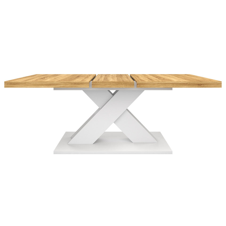 Table repas extensible Alexia 160-200cm plateau bois et pied central blanc