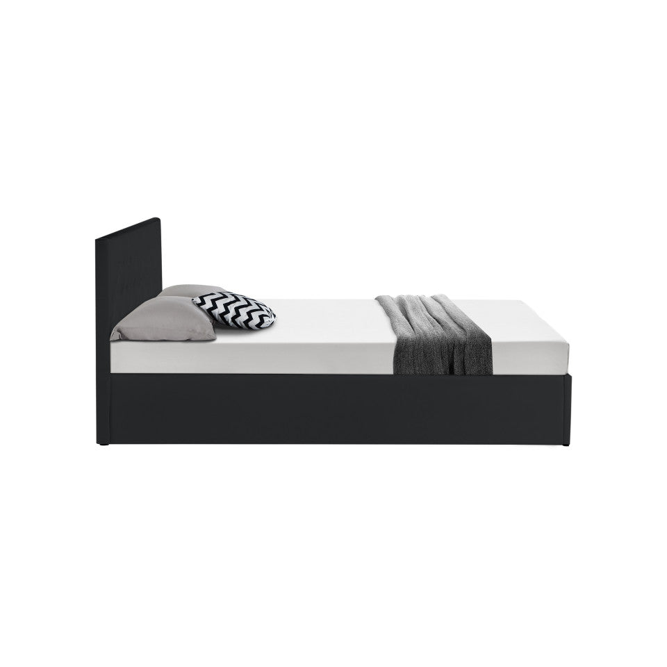 Lit coffre Hanna en PVC noir avec sommier et tête de lit 160x200cm