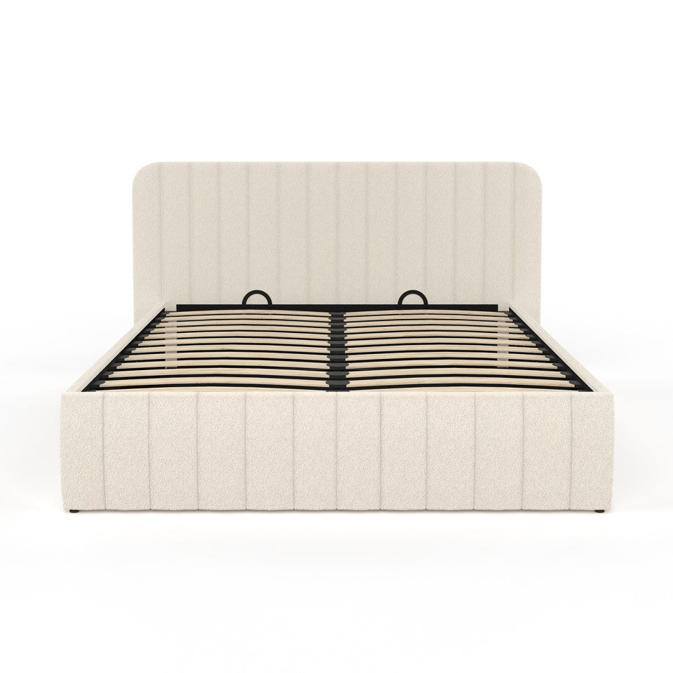 Lit coffre Valentina en tissu bouclette avec sommier et tête de lit 160x200cm