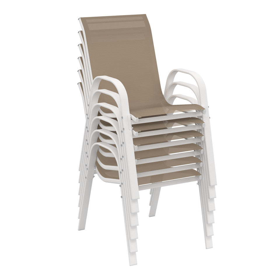 Ensemble repas Formentera 10 places en acier beige et verre trempé 240 cm