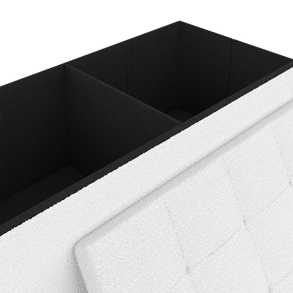 Banc coffre Loan en bouclette blanche et pieds noirs 100cm