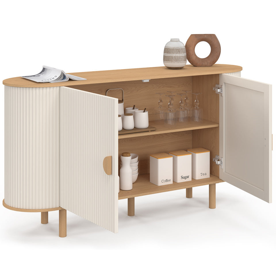 Buffet Kara 2 portes beige effet cannelé 140cm
