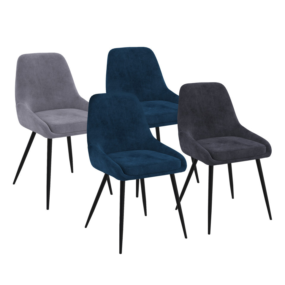Chaises Olivia assise mix de couleurs : 1x gris foncé, 1x gris clair, 2x bleu - lot de 4