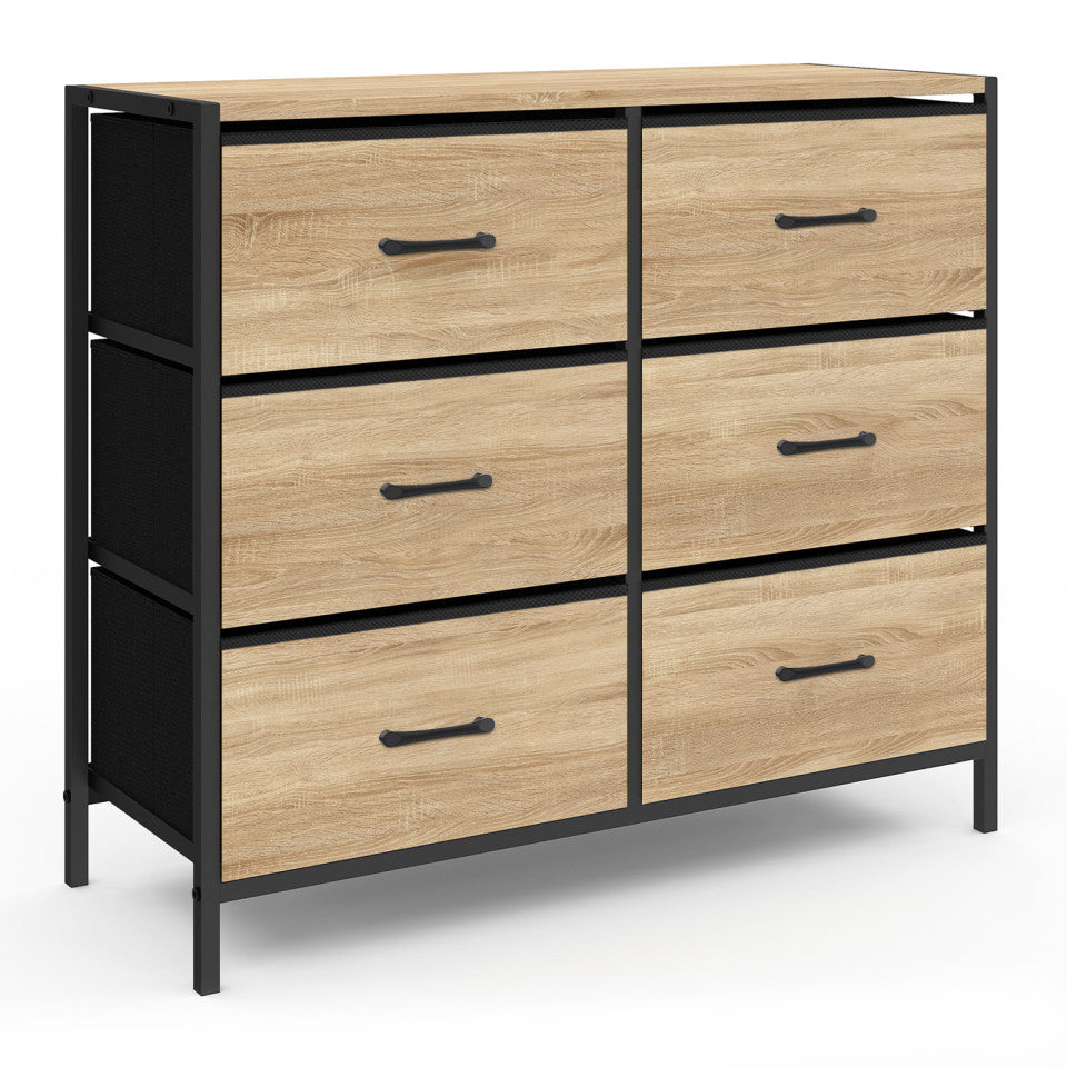 Commode Iris 6 tiroirs en bois et tissu