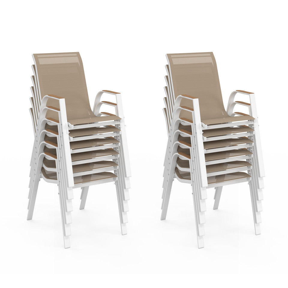 Ensemble repas extensible Timbia 12 places blanc verre trempé effet bois