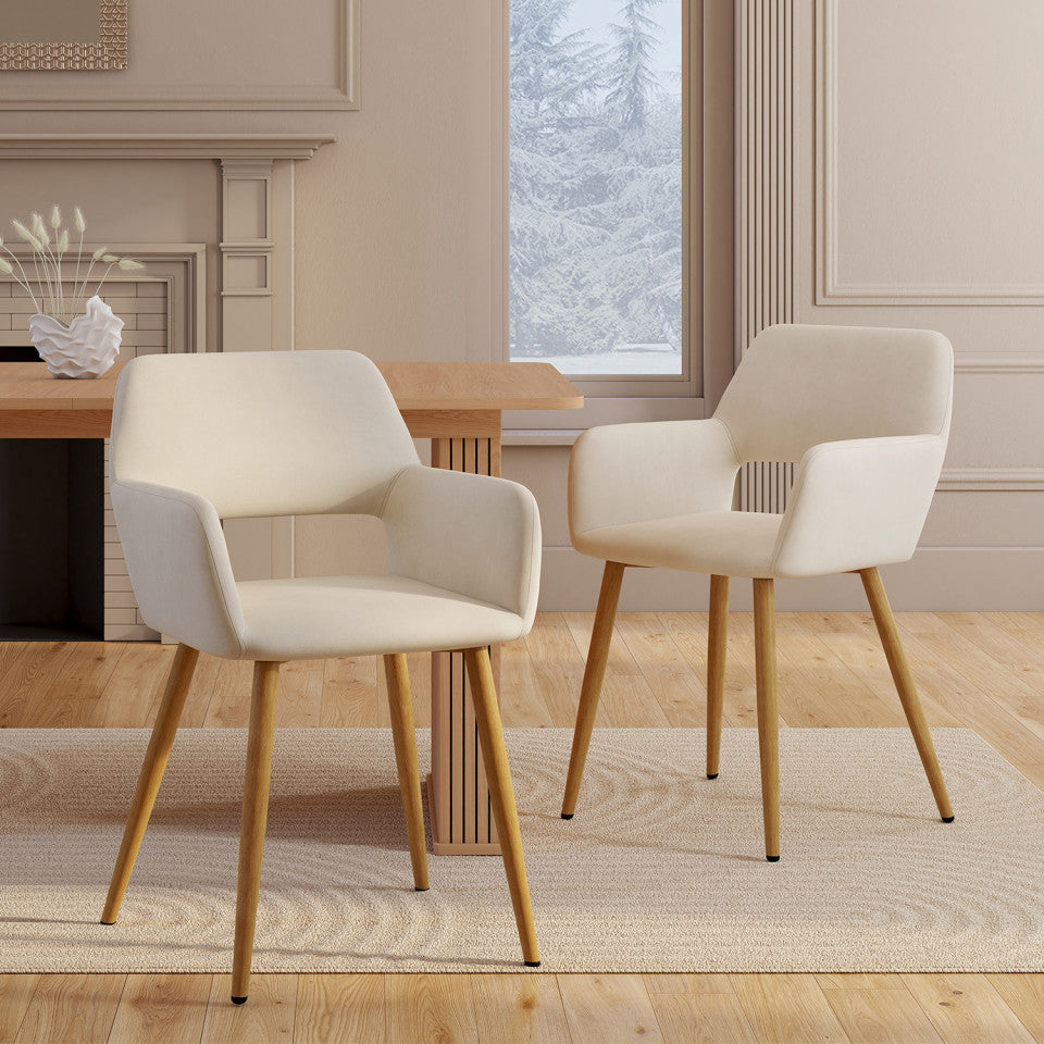 Chaises Heidi en velours beige et pieds bois - lot de 2