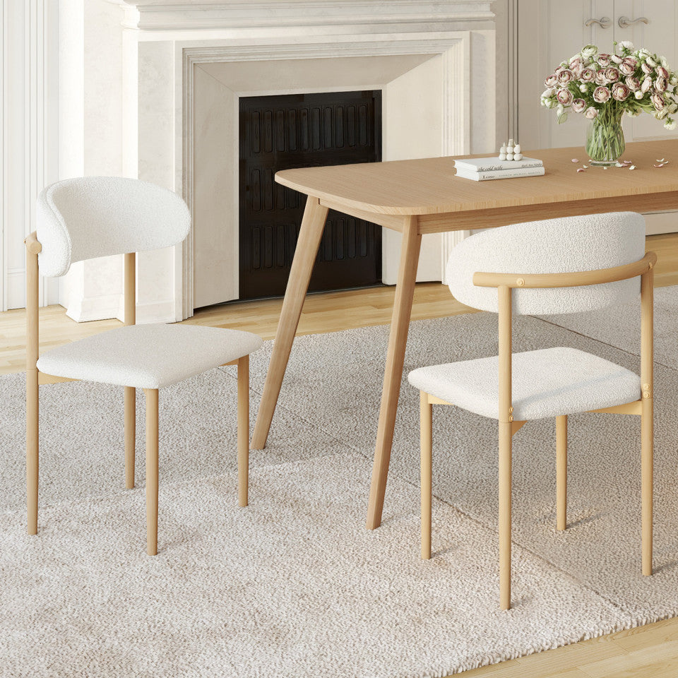 Chaises Callisto bouclette et pieds effet hêtre - lot de 6