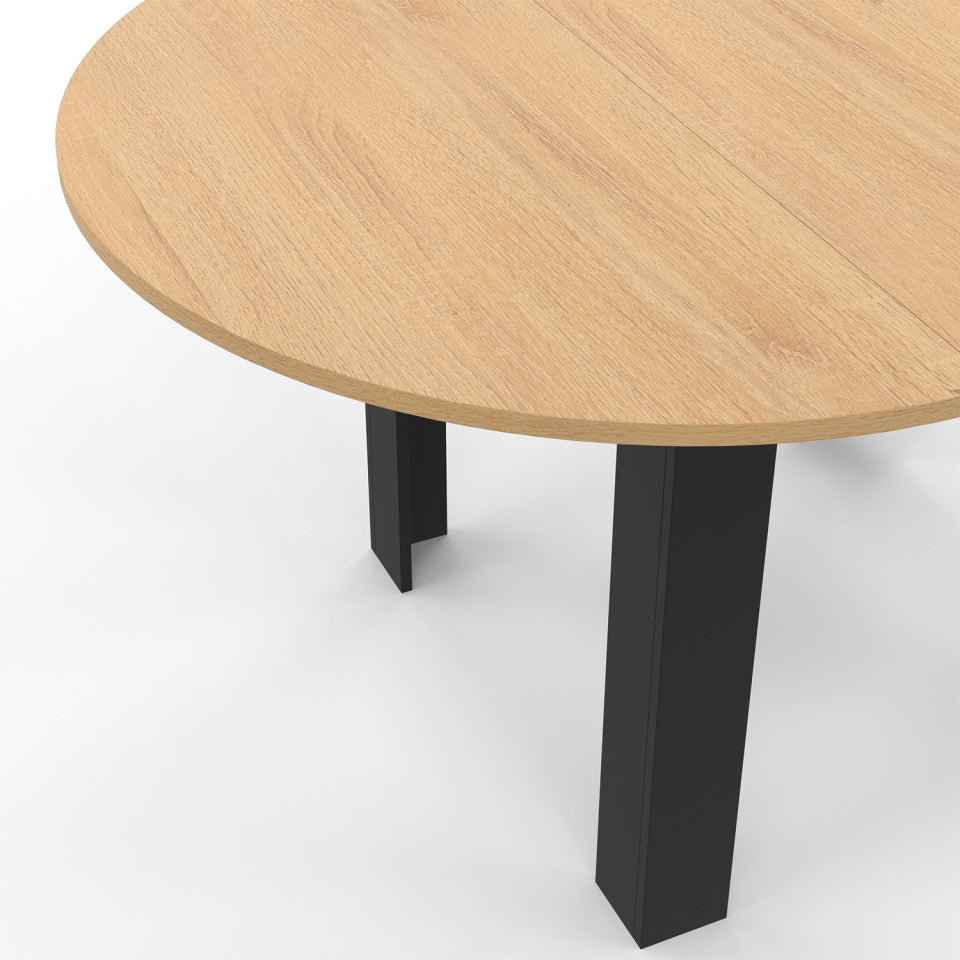 Table repas Dina plateau extensible 110-150cm rond et pieds noirs