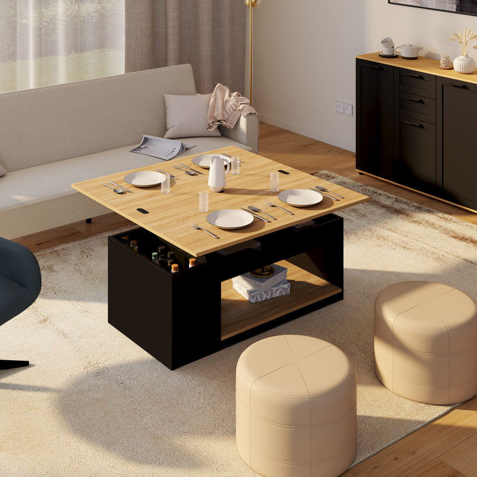 Table basse Elina relevable bois et noire