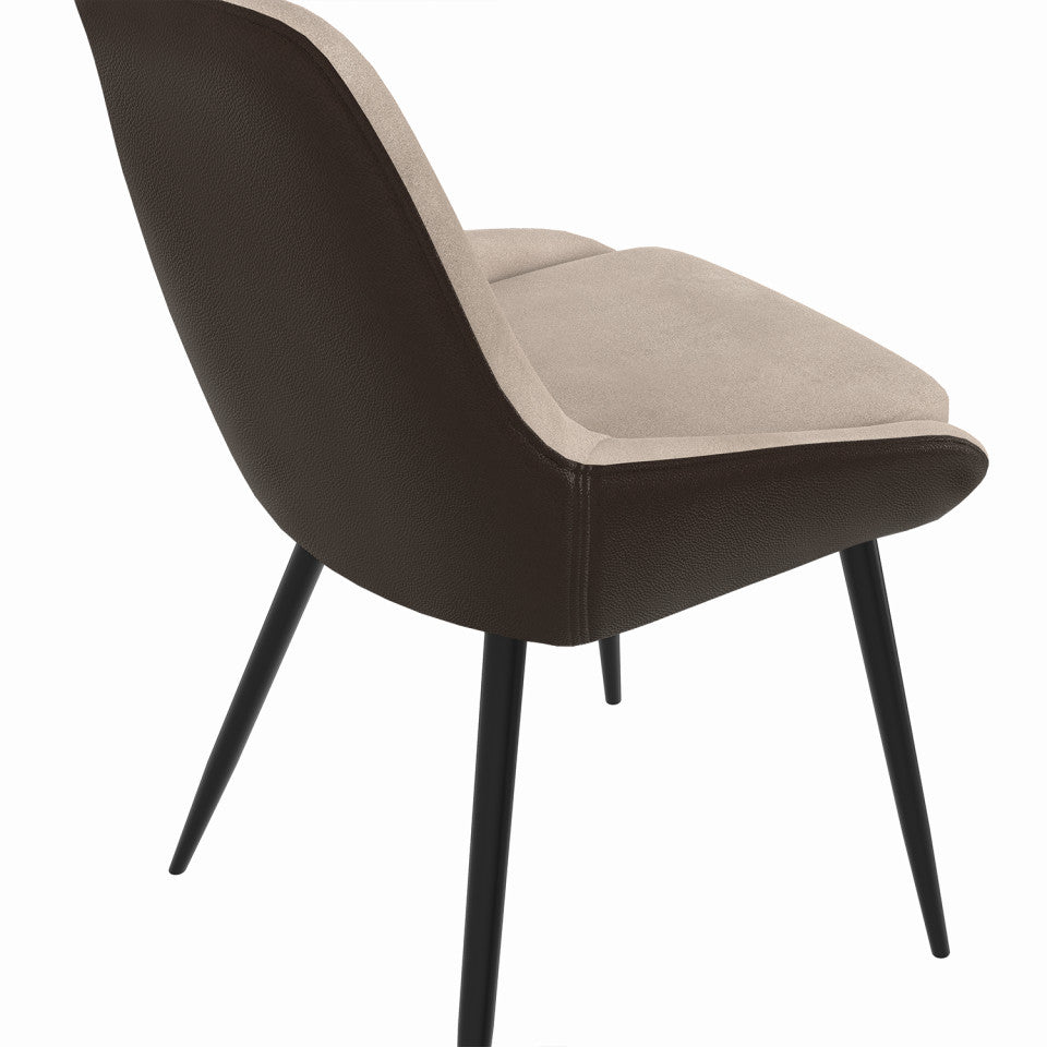 Chaises Ornella bi-matière taupe et marron pieds métal noirs - lot de 4