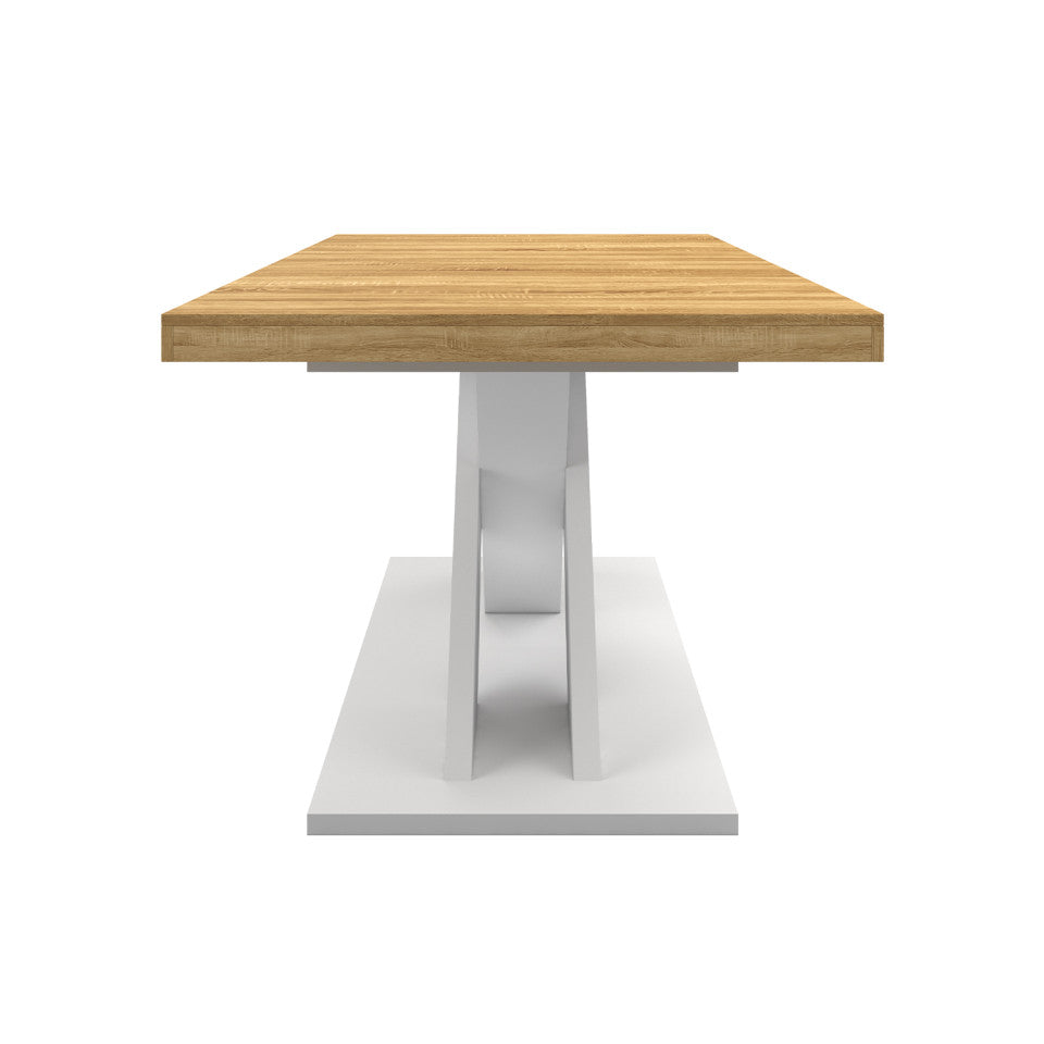 Table repas extensible Alexia 160-200cm plateau bois et pied central blanc