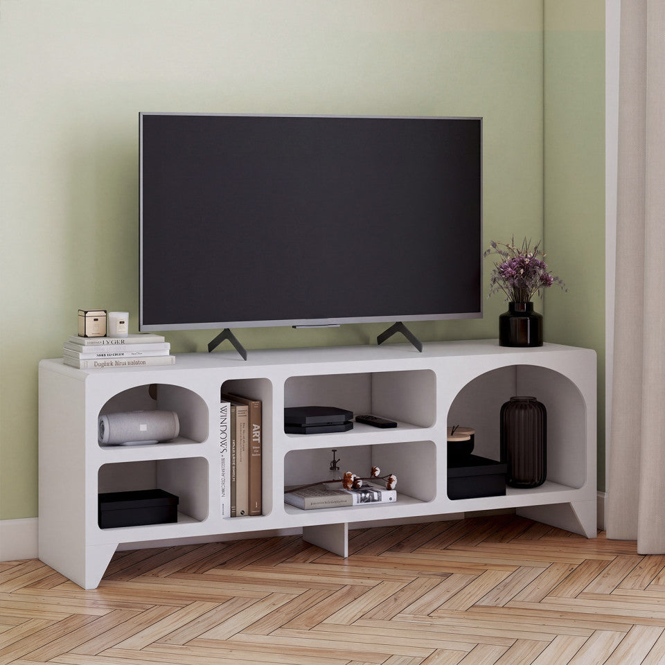 Meuble TV Alanya organique blanc 140cm