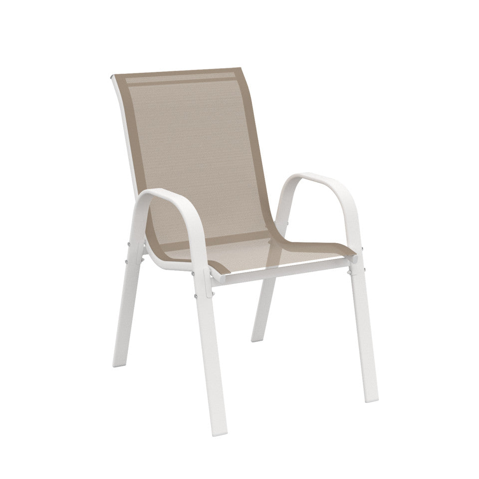 Ensemble de jardin Minorca 8 places en textilène et verre trempé blanc et beige