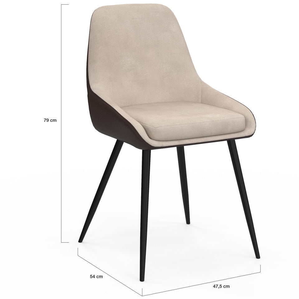 Chaises Ornella bi-matière taupe et marron pieds métal noirs - lot de 6