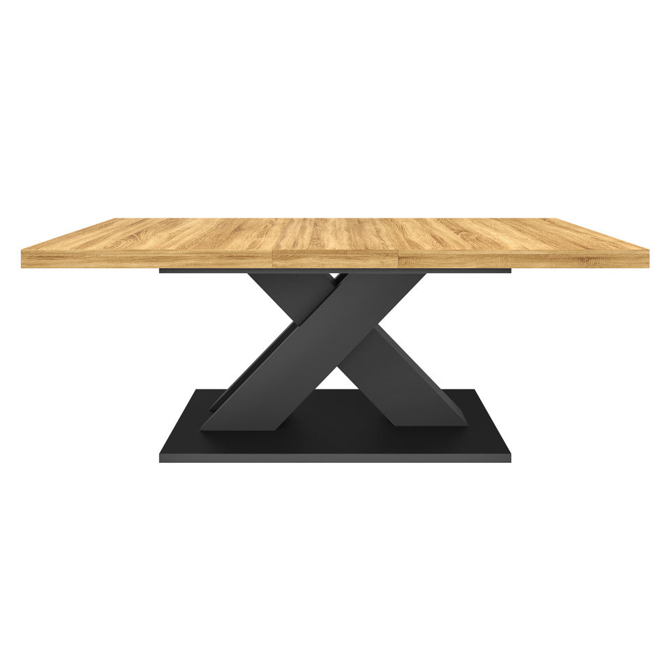 Table repas extensible Alexia 160-200cm plateau bois et pieds central noir