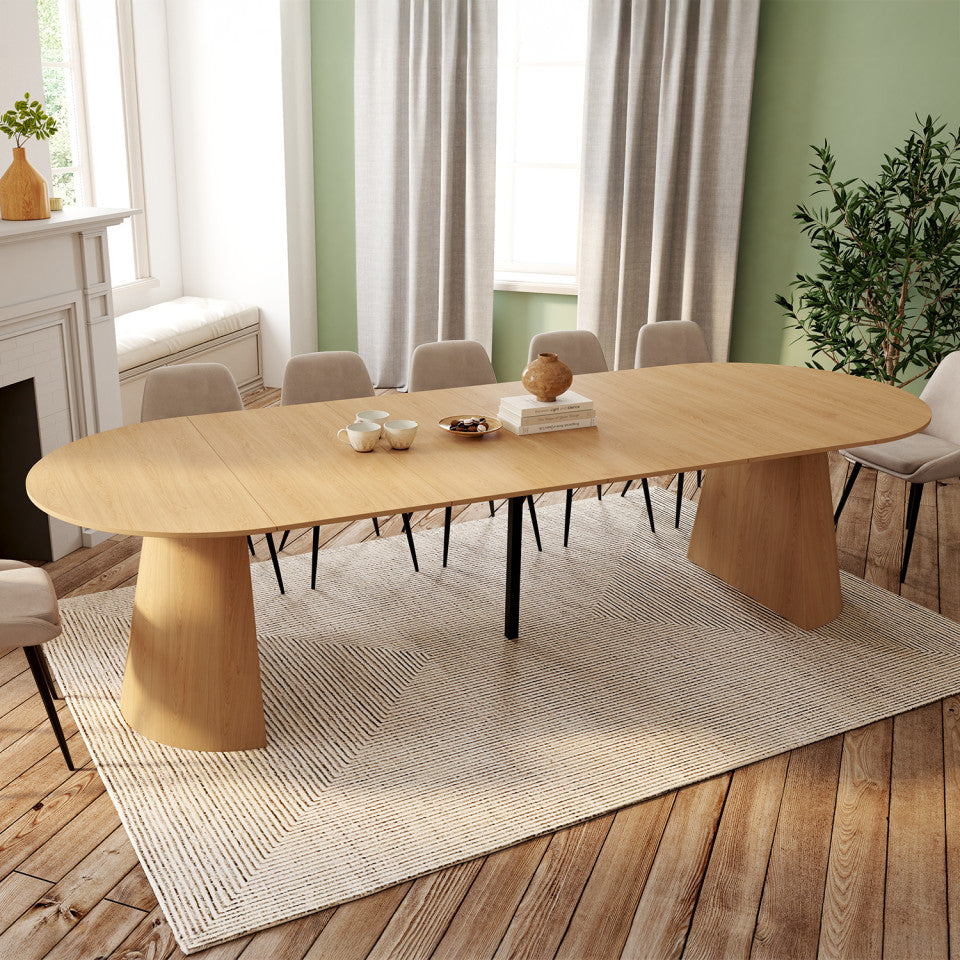 Table à manger ronde extensible Elvis effet hêtre Ø110-300cm