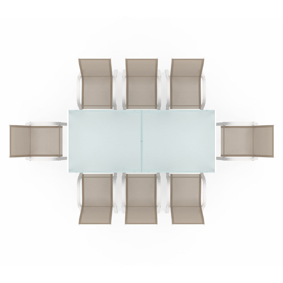Ensemble de jardin Minorca 8 places en textilène et verre trempé blanc et beige
