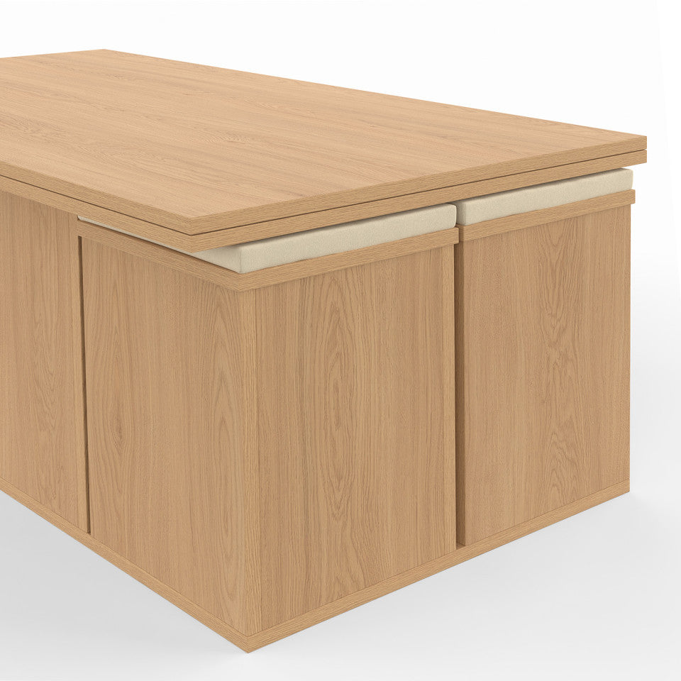 Table basse Tania 2 en 1 avec plateau dépliant et 4 assises
