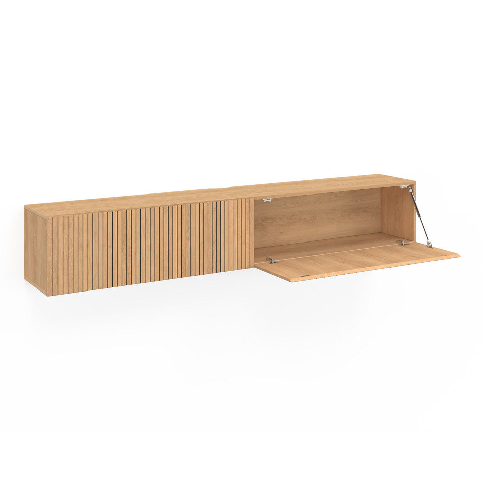 Meuble TV suspendu Faustine effet lattes L180cm
