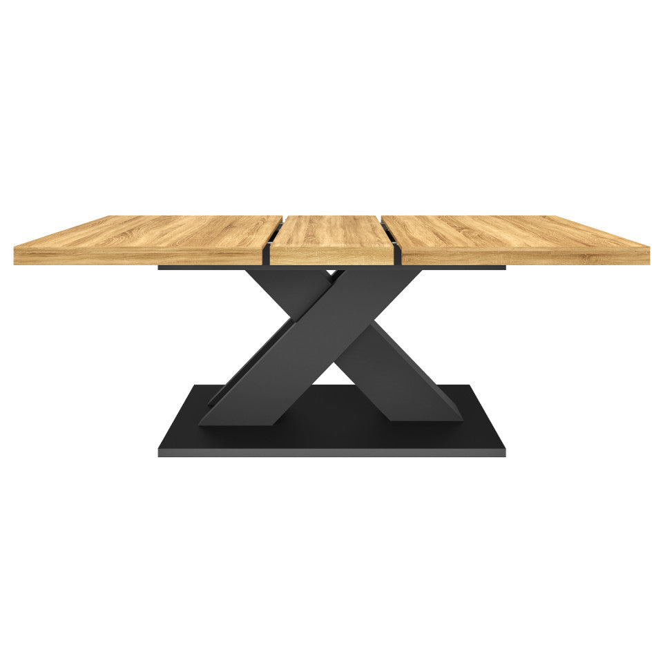 Table repas extensible Alexia 160-200cm plateau bois et pieds central noir