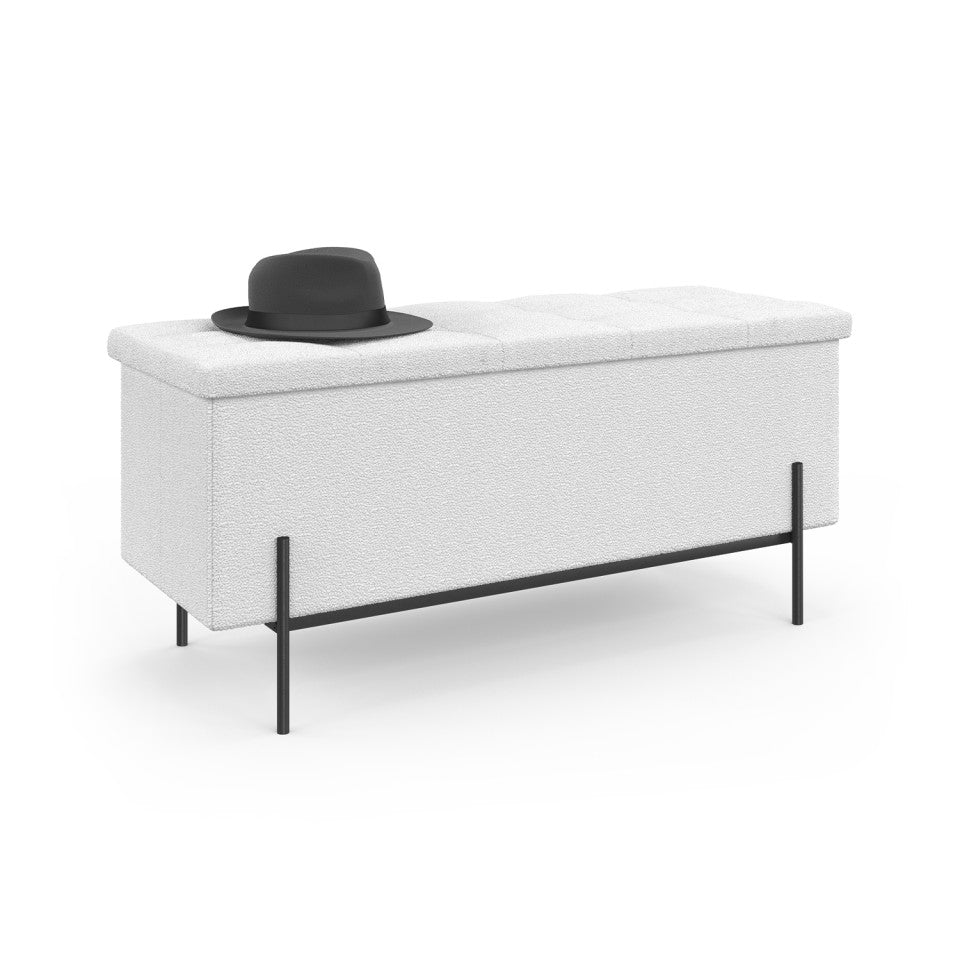 Banc coffre Loan en bouclette blanche et pieds noirs 100cm