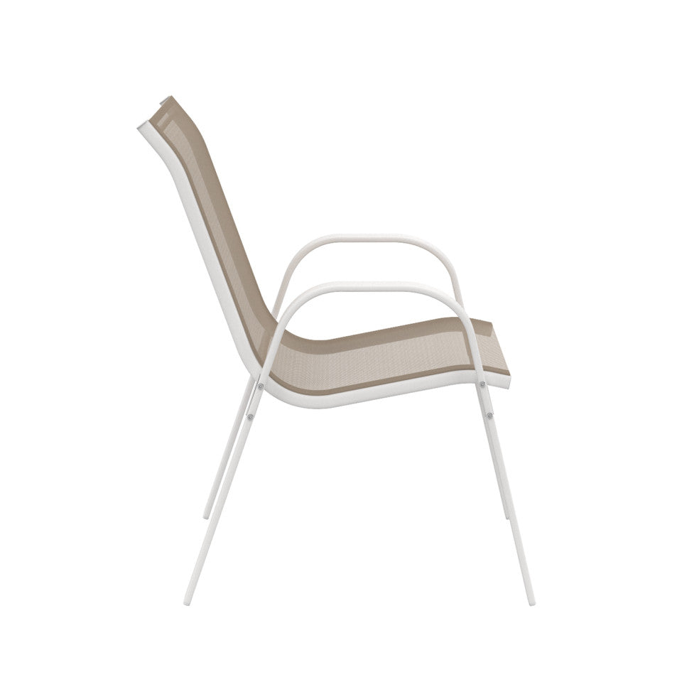 Ensemble de jardin Minorca 8 places en textilène et verre trempé blanc et beige