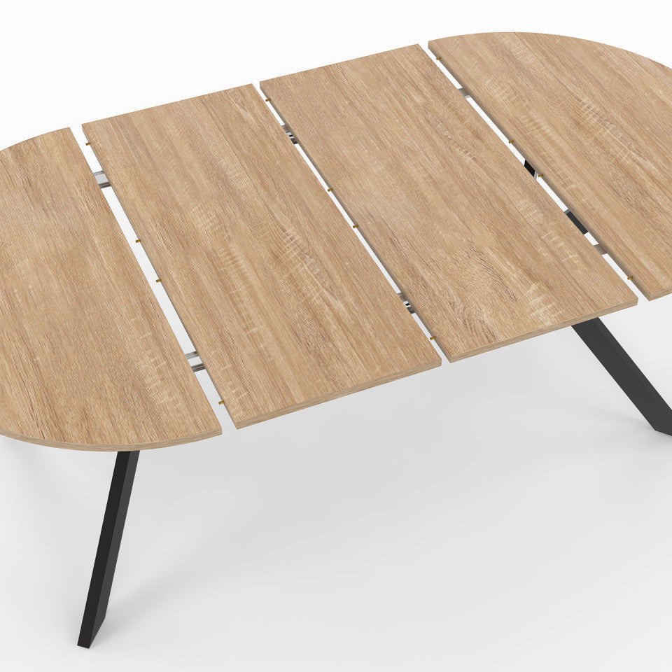 Table repas Spider plateau extensible 110-200cm rond bois et pieds croisés noirs