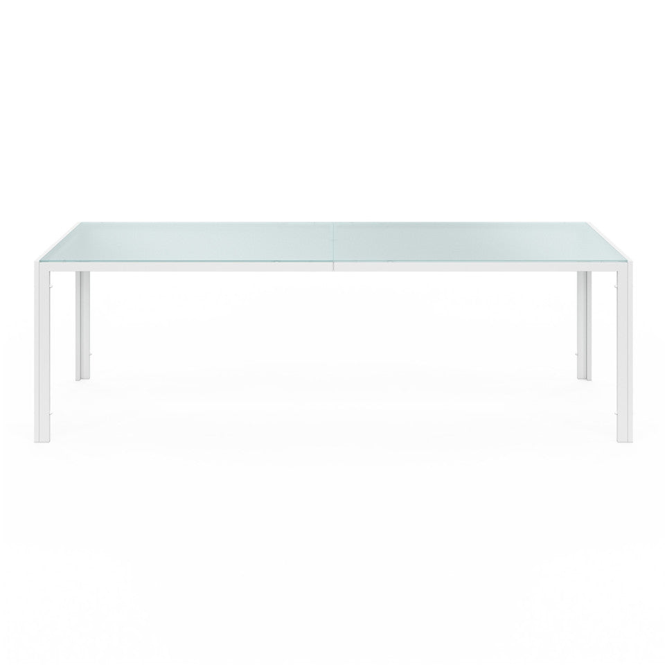 Ensemble repas Formentera 10 places en acier beige et verre trempé 240 cm