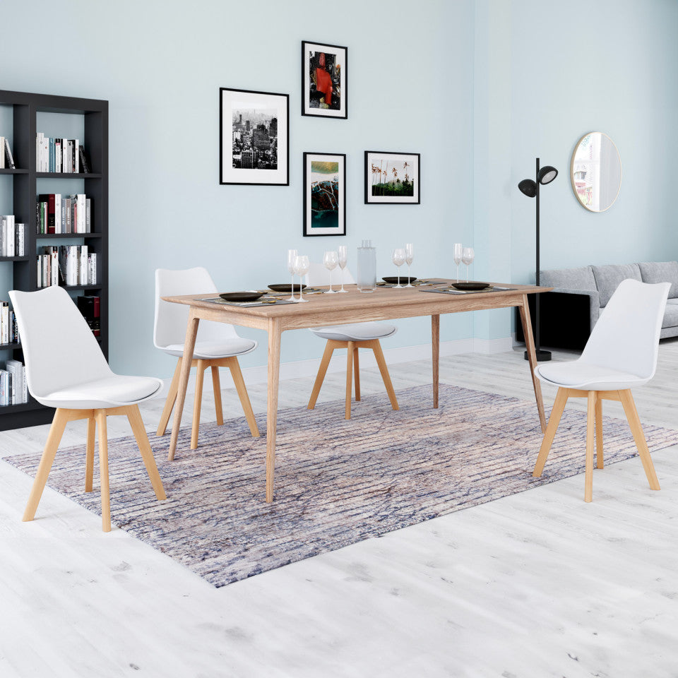Chaises Nordia assise blanche et pieds bois - lot de 4