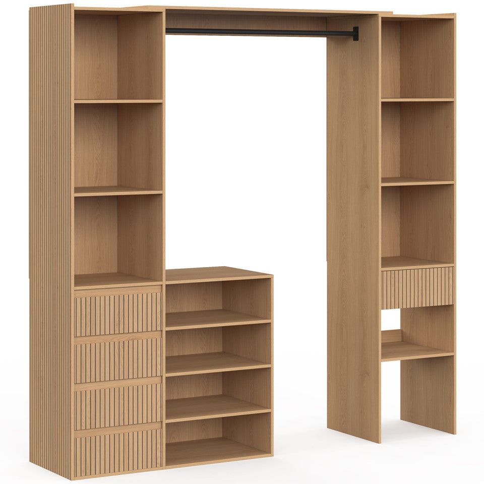 Dressing Faustine extensible 120-180cm 5 tiroirs effet lattes